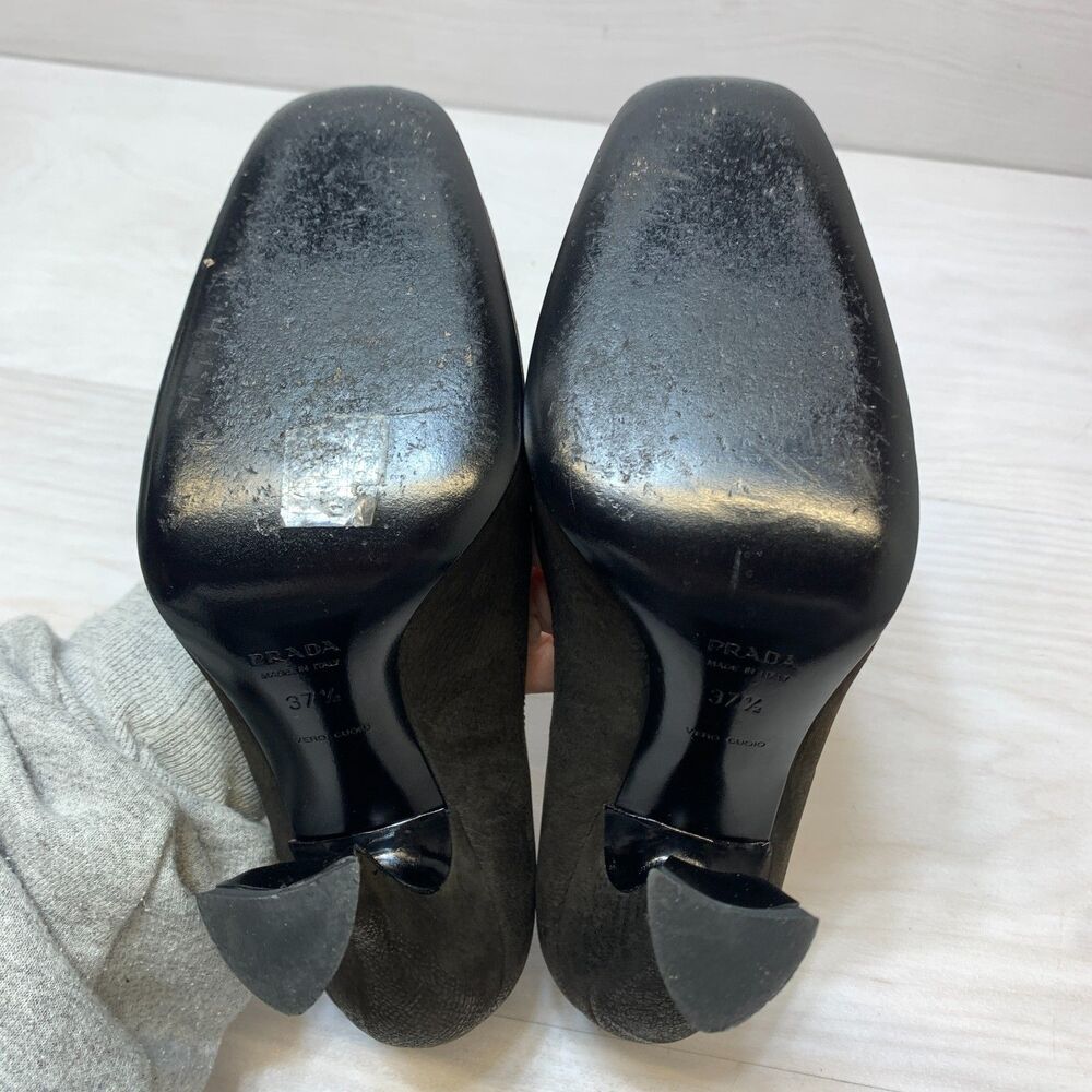Vintage Prada Heel Pumps Womens Size 7.5 Brown Sculptured Curves Leather Slip On - Picture 6 of 9